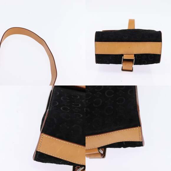 CELINE C Macadam Canvas Shoulder Bag Suede Black Silver - Picture 10 of 12